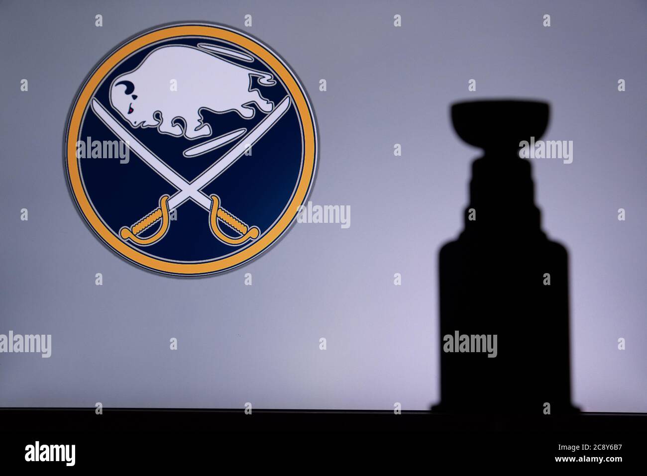 NHL Hockey Konzept Foto. Silhouette des Stanley Cup Stockfoto