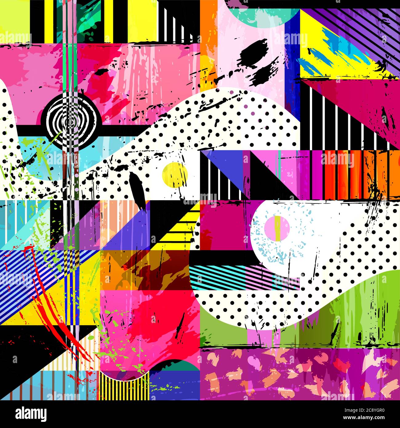 Abstrakter Hintergrund mit Konturen, Spritzern und geometrischen Linien Stock Vektor