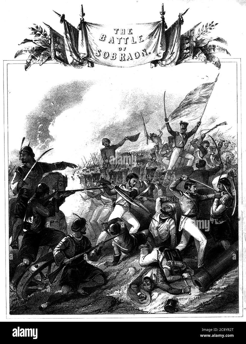 SCHLACHT VON SOBRAON 10. Februar 1846 zwischen Soldaten der East India Company und der Armee des Sikh-Reiches der Punjab. Cover der Klaviernoten zur Feier der Veranstaltung. Stockfoto