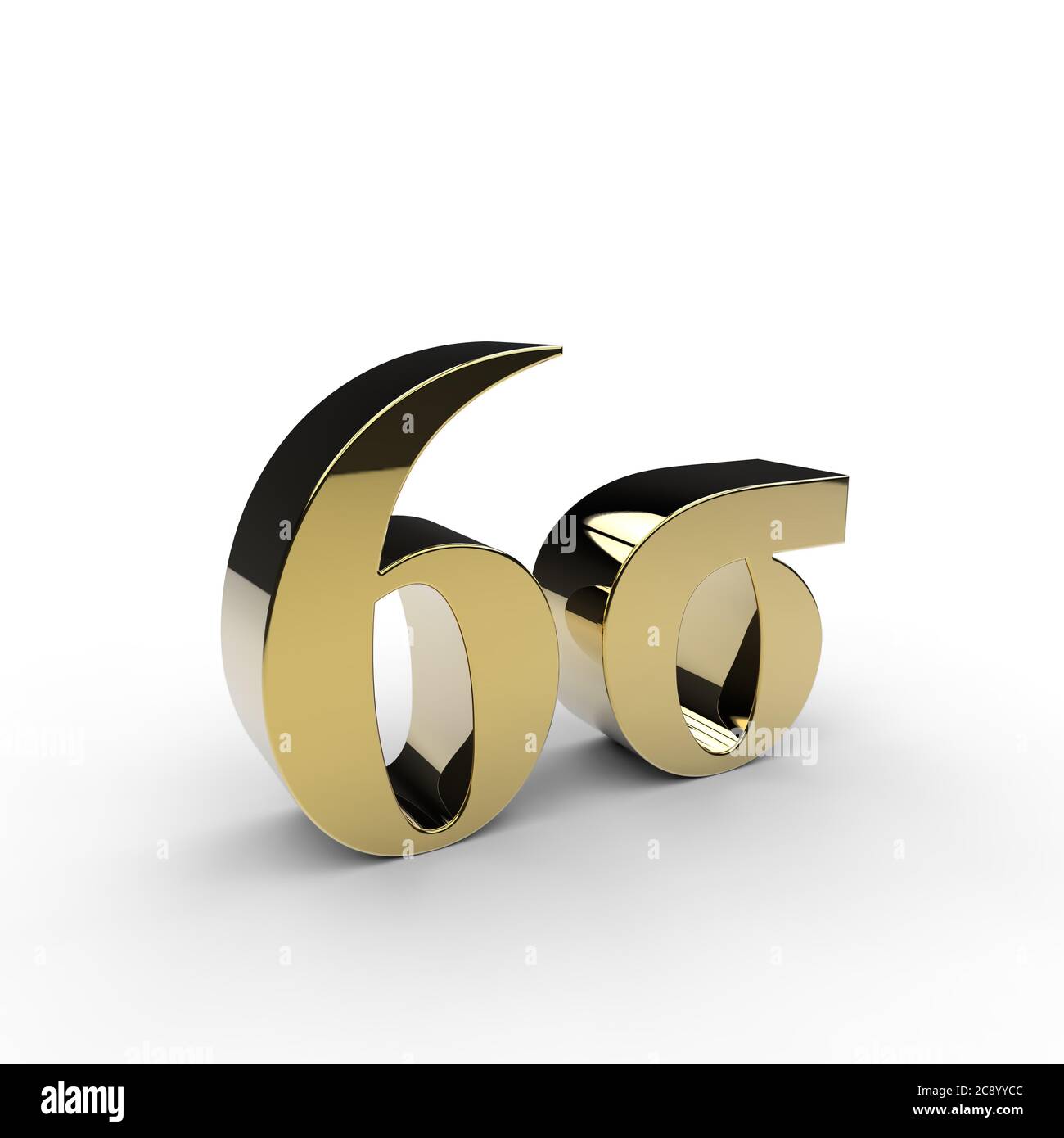 Gold 3D Six Sigma Symbol auf weißem Hintergrund Stockfoto