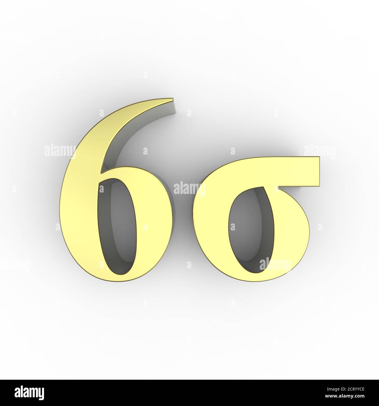 Gold 3D Six Sigma Symbol auf weißem Hintergrund Stockfoto