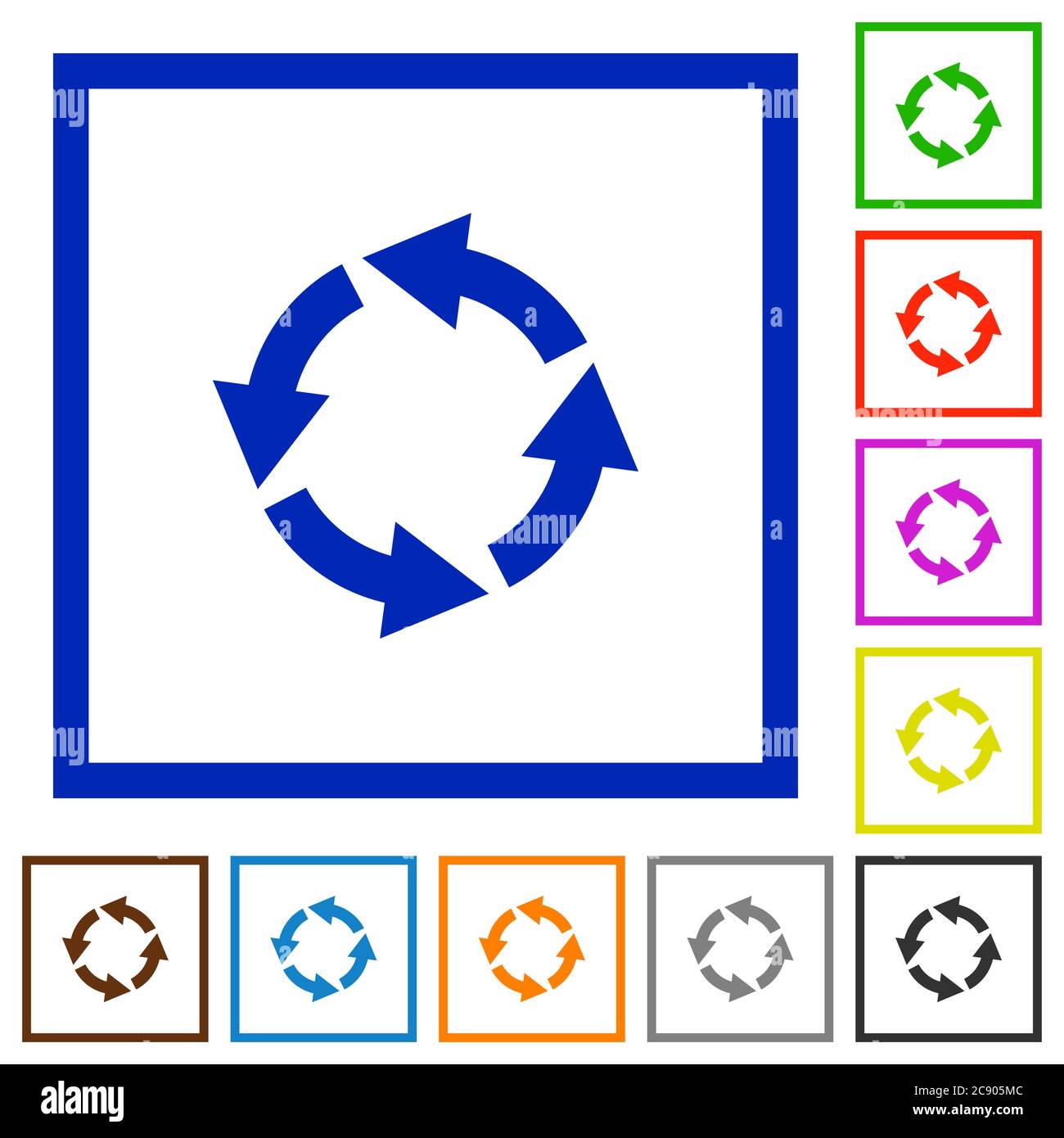 Drehen Sie flache Farbsymbole nach links in quadratischen Rahmen Stock Vektor