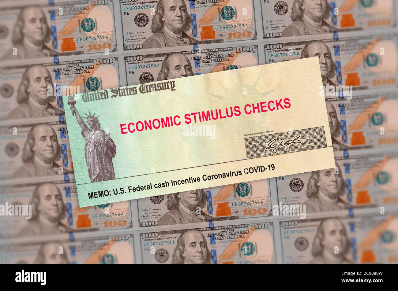 US-Konjunkturpaket Erleichterung finanzielle Unterstützung der Regierung Word COVID-19 zur globalen Pandemiesperre Stockfoto