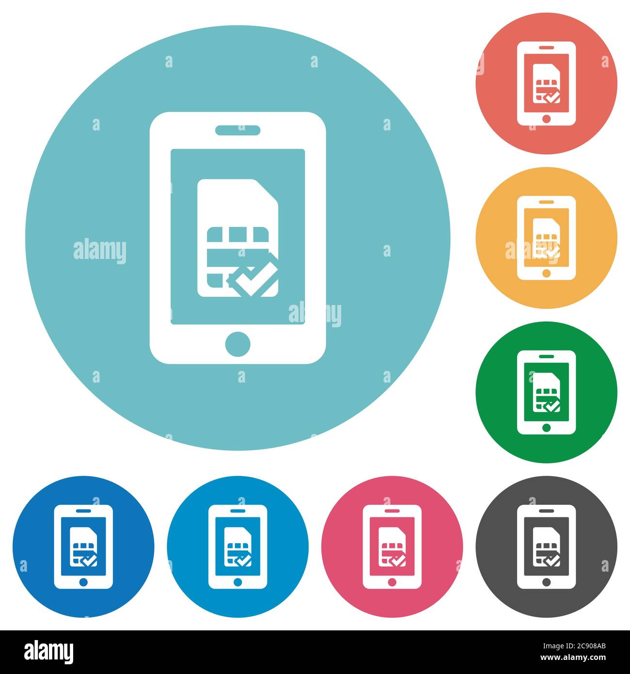 Mobile Simcard verifizierte weiße flache Symbole auf farbigen abgerundeten quadratischen Hintergründen Stock Vektor