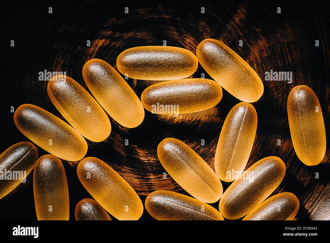 Nahaufnahme von ultra Omega-3 Softgel Kapseln. Diätkonzept. Nahrungsergänzungsmittel topview. Stockfoto