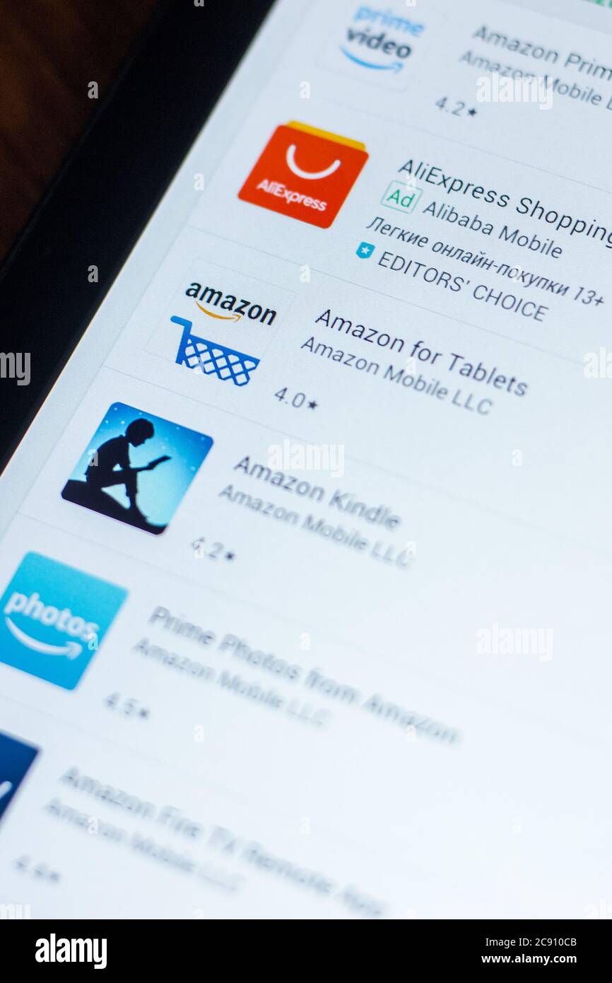 Ryazan, Russland - 21. März 2018 - Amazon-Symbol in der Liste der mobilen Apps Stockfoto