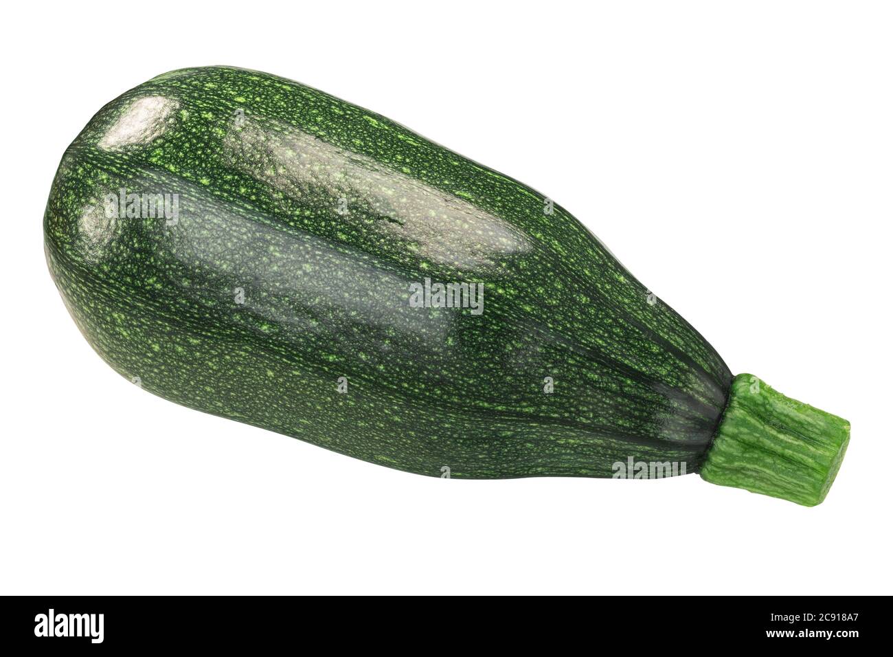 Baby gestreifte Zucchini (Cucurbita pepo fruit), isoliert, Draufsicht Stockfoto