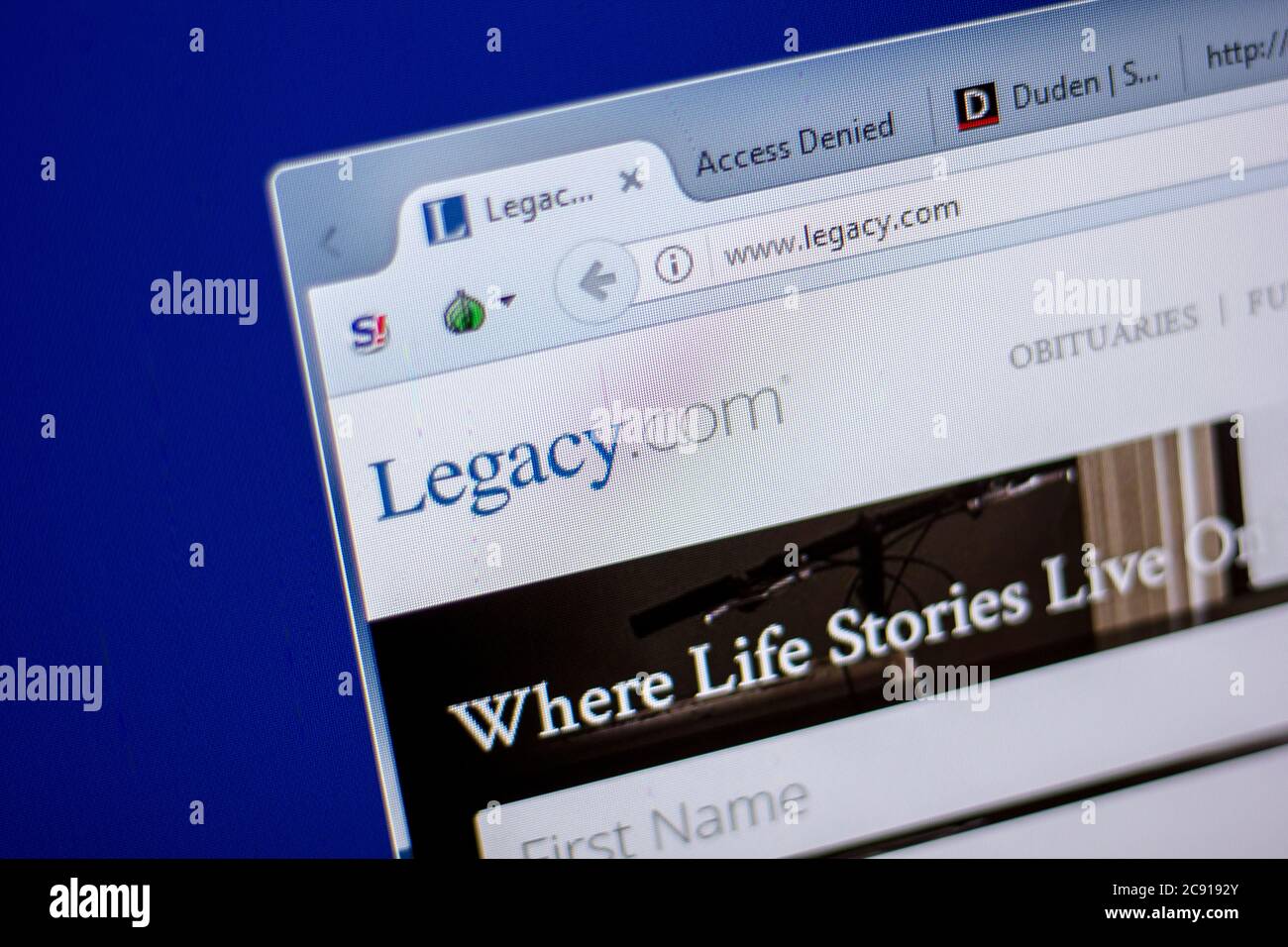Rjasan, Russland - 05. Juni 2018: Homepage der Legacy-Website auf der Anzeige von PC, url - Legacy.com Stockfoto