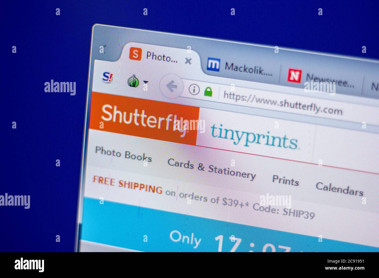 Rjasan, Russland - 05. Juni 2018: Homepage der Shutterfly-Website auf der Anzeige von PC, url - Shutterfly.com Stockfoto