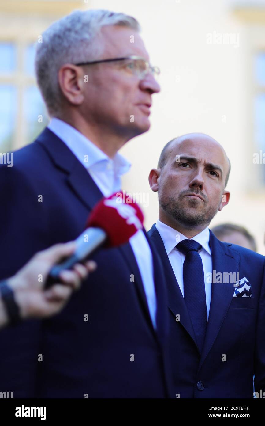 Borys Budka gesehen während einer Pressekonferenz. Borys Budka, Chef der Bürgerkoalition und einer der aktivsten Politiker der polnischen Politik Stockfoto