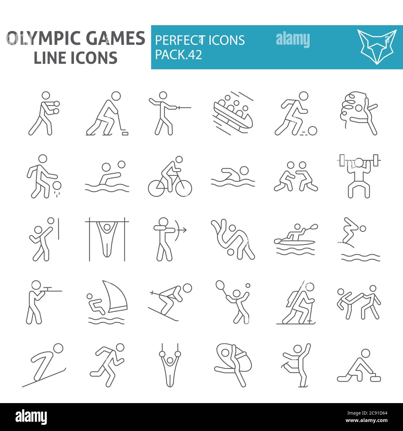 Olympische Spiele dünne Linie Icon-Set, Sport Symbole Sammlung, Vektor-Skizzen, Logo Illustrationen, Sportler Zeichen lineare Piktogramme Paket isoliert auf Stock Vektor