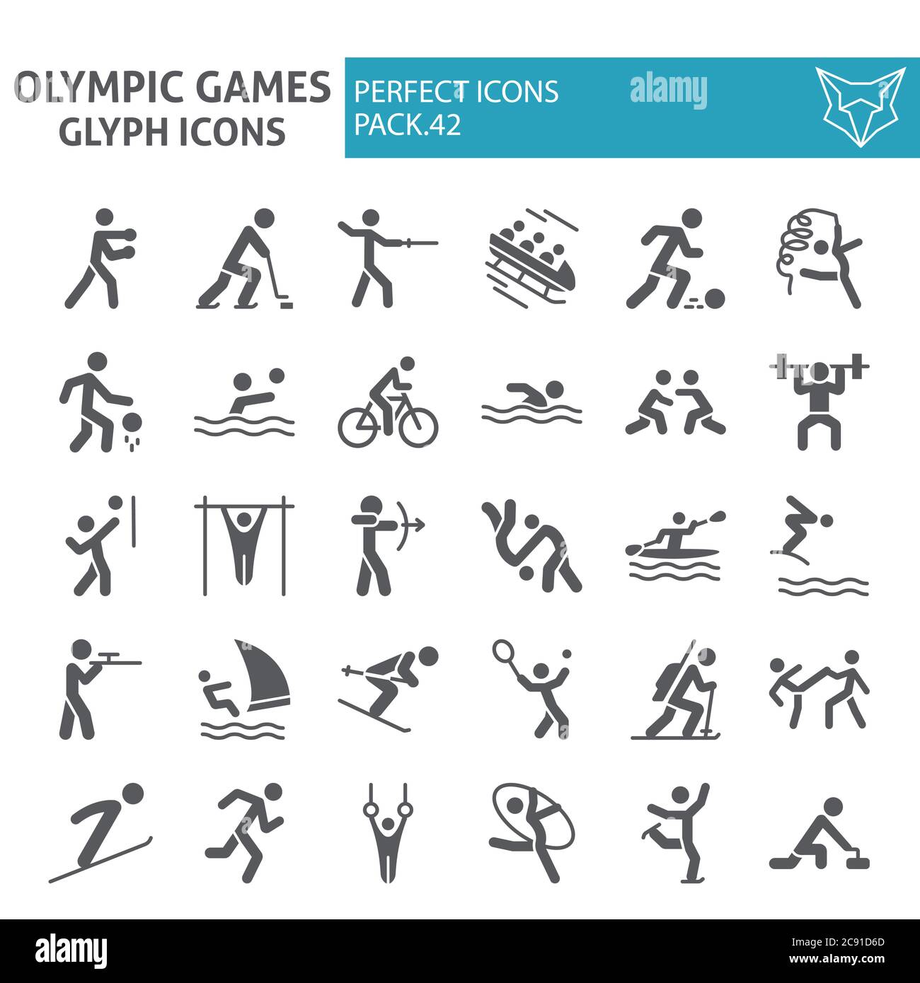 Olympische Spiele Glyphe Icon Set, Sport Symbole Sammlung, Vektor-Skizzen, Logo Illustrationen, Sportler Zeichen solide Piktogramme Paket isoliert auf Stock Vektor