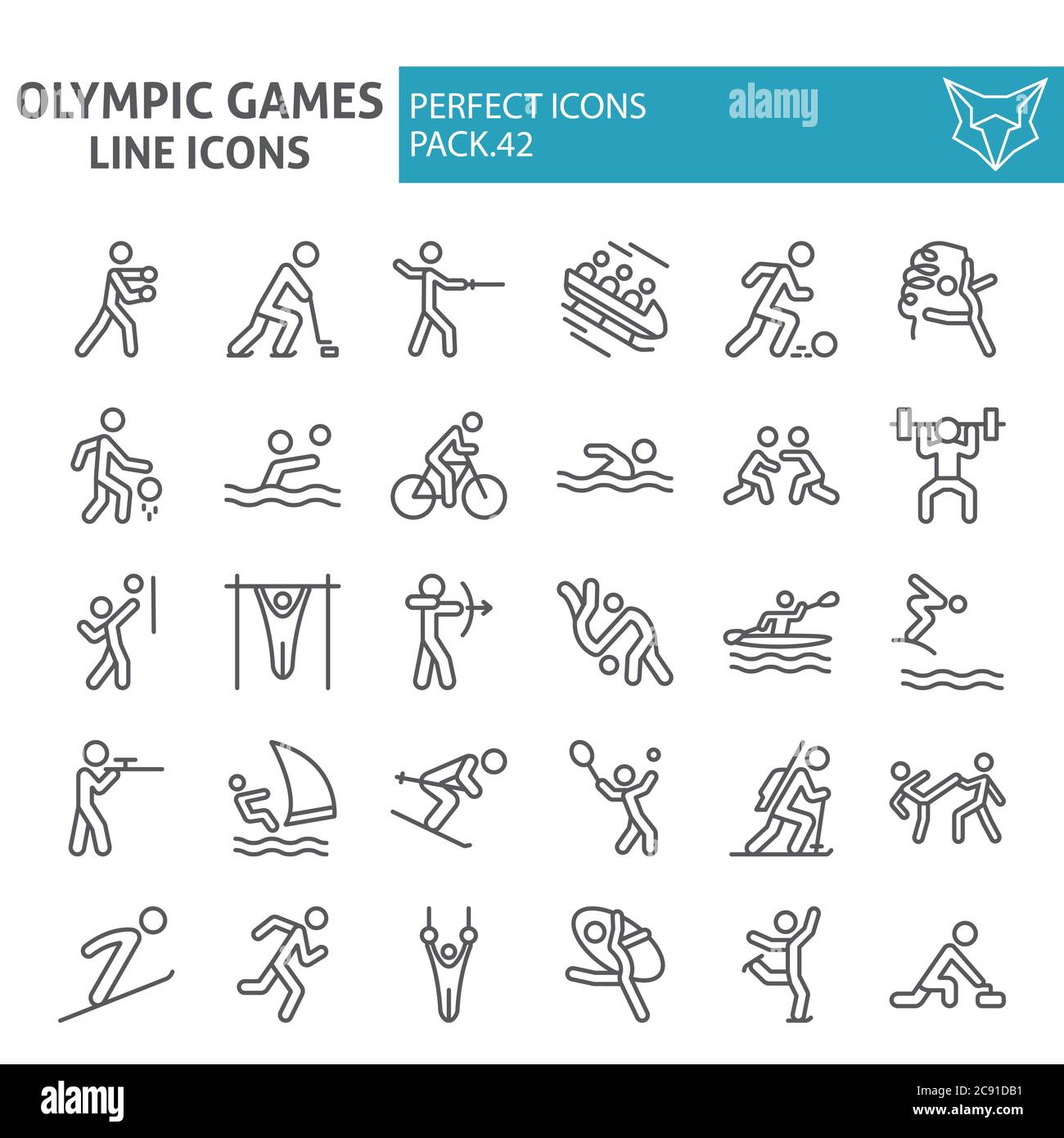 Olympische Spiele Linie Icon-Set, Sport Symbole Sammlung, Vektor-Skizzen, Logo Illustrationen, Sportler Zeichen lineare Piktogramme Paket isoliert auf Stock Vektor