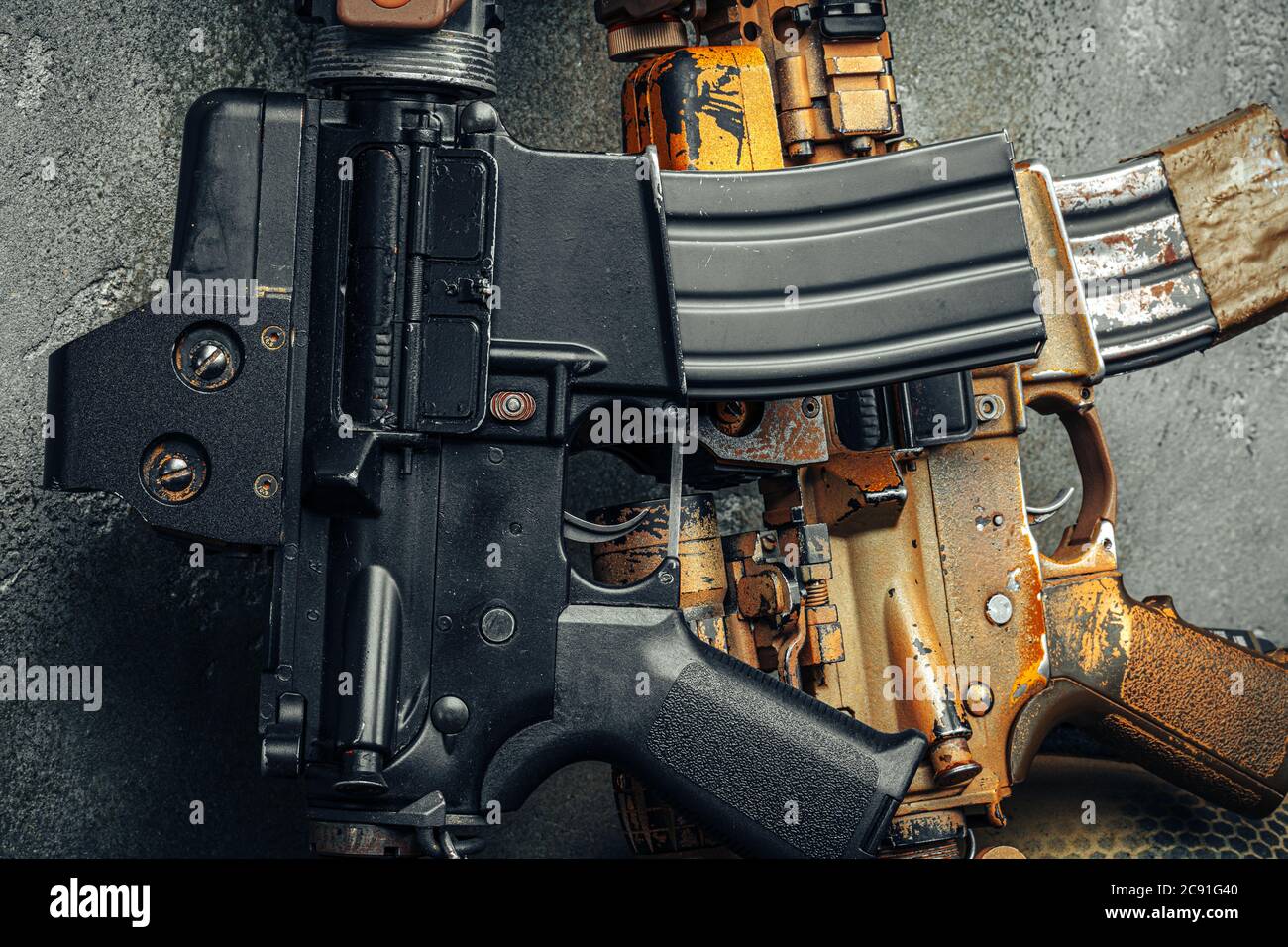 Moderne Waffenserie. US Army Sturmgewehr, Nahaufnahme. Stockfoto