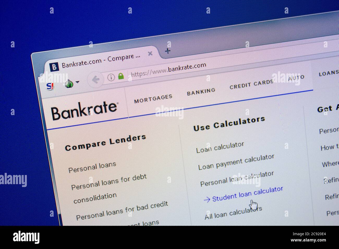 Rjasan, Russland - 26. Juni 2018: Homepage der BankRate Website auf dem Display des PC. URL: BankRate.com Stockfoto