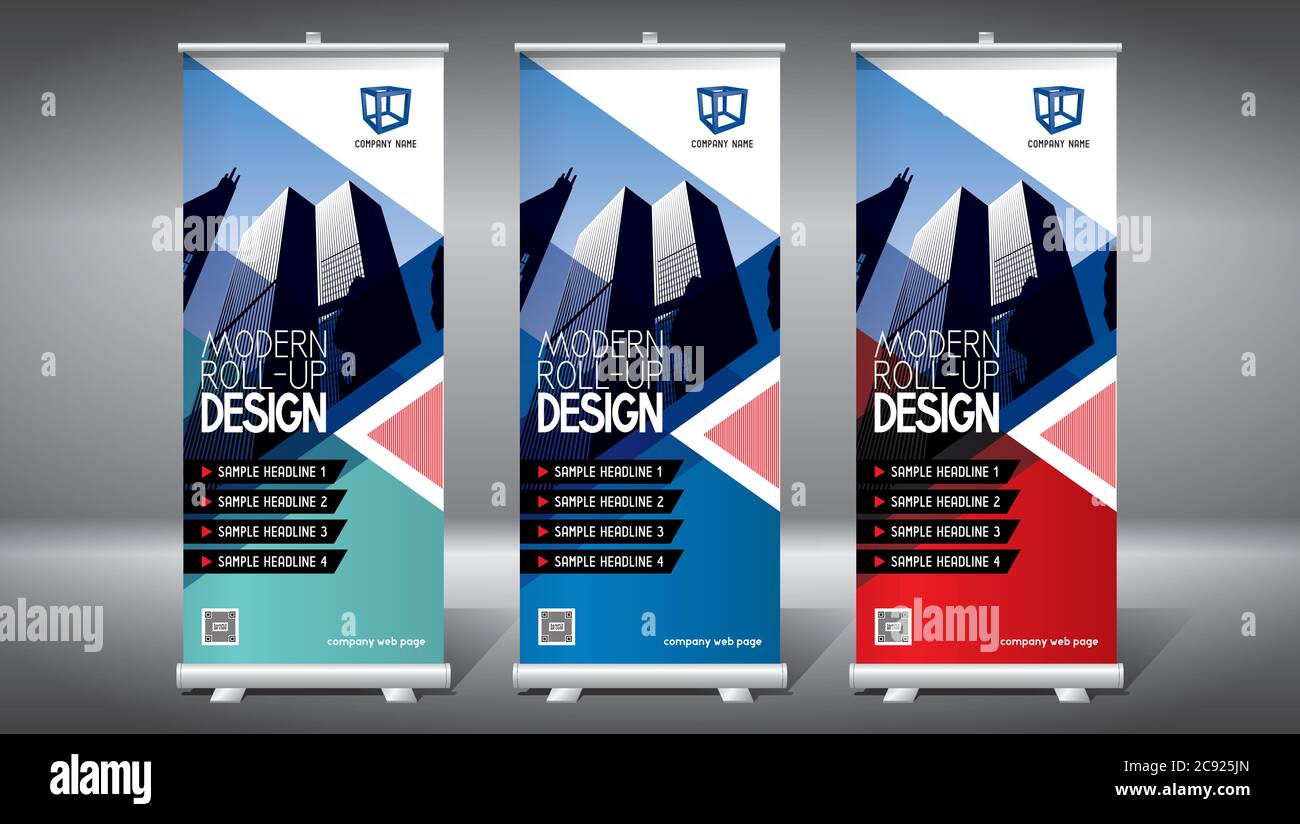 Roll-up-Vorlage, Design (85x200 cm) - Moderne Bürogebäude, Wolkenkratzer Stock Vektor