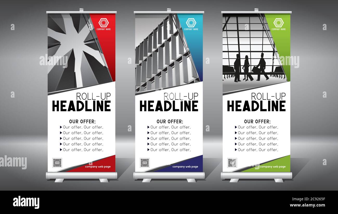 Roll-up-Vorlage, Design (85x200 cm) - Moderne Bürogebäude, Wolkenkratzer Stock Vektor