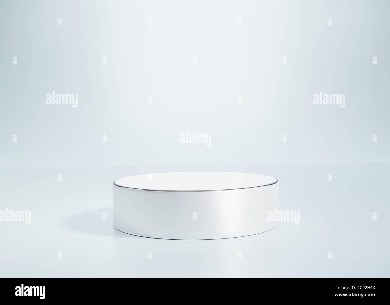 3D-Illustration der Siegerbühne oder des Produktstands. Realistisch, Schablone, Mockup isoliert auf hellblauem Hintergrund. Hochwertige 3d-Illustration Stockfoto