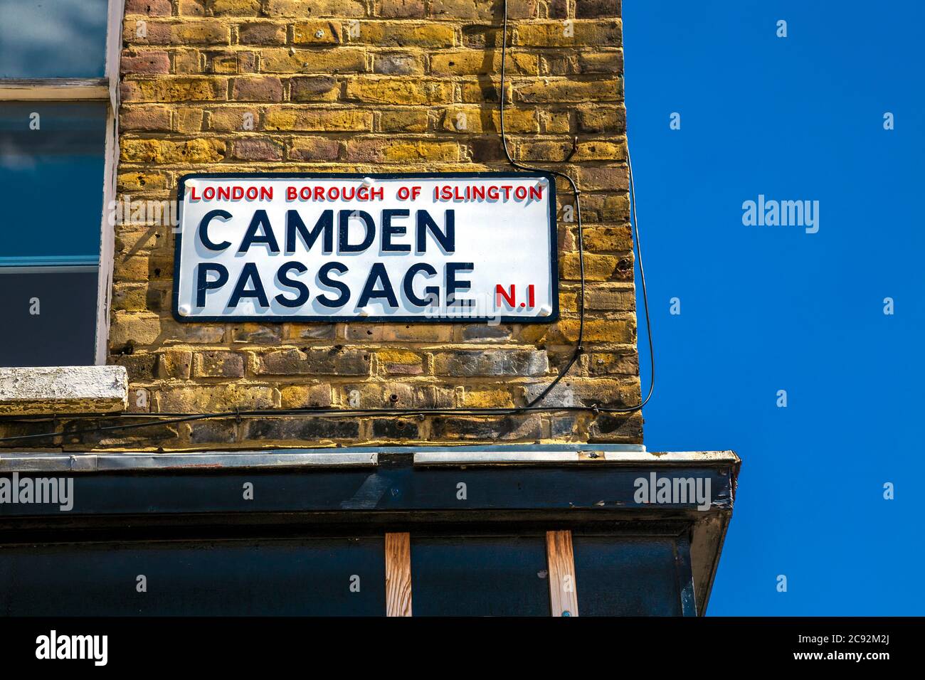 Straßenschild für Camden Passage in Angel, Islington, London, Großbritannien Stockfoto
