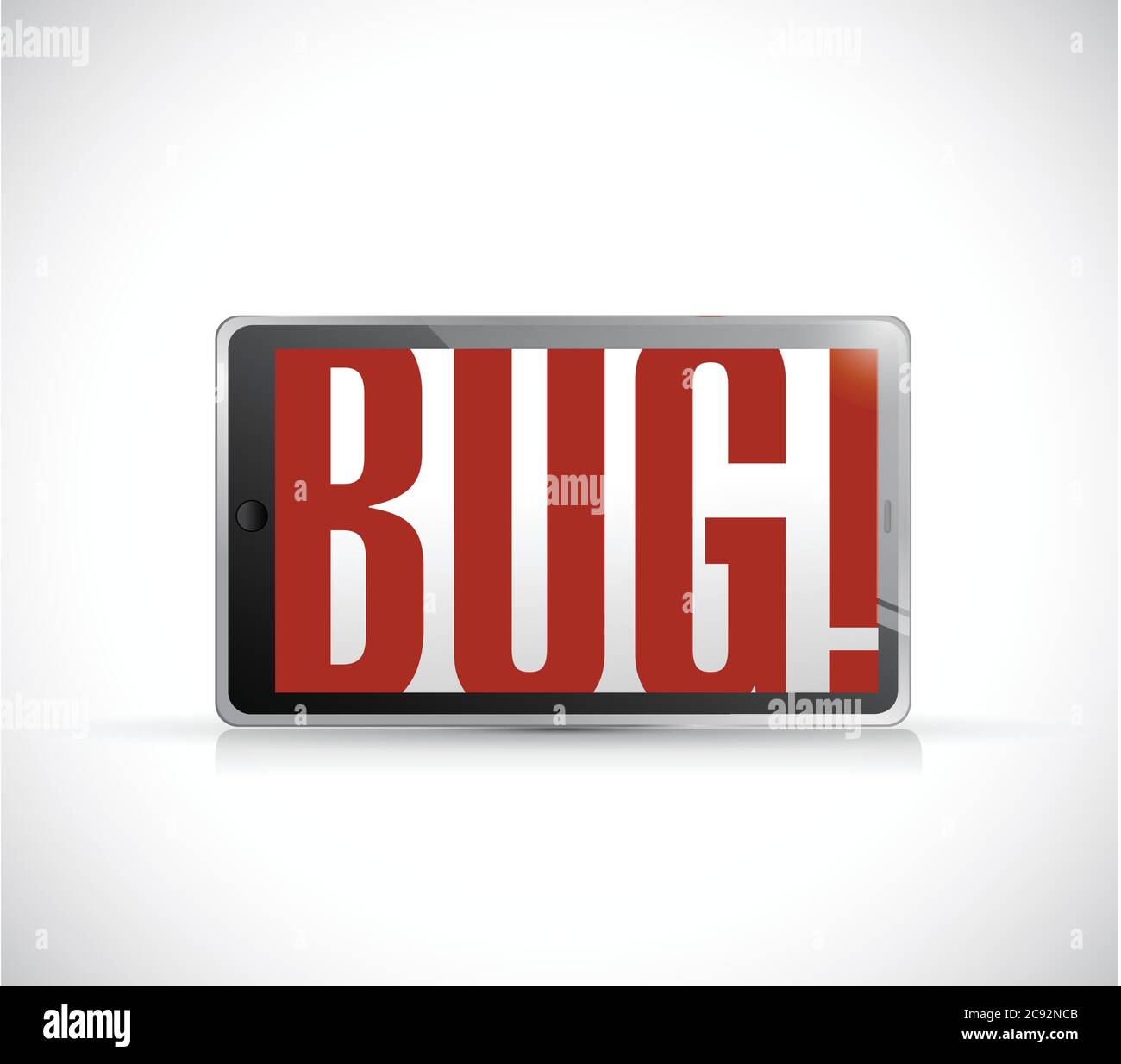 Bug Tablet Zeichen Illustration Design auf einem weißen Hintergrund Stock Vektor