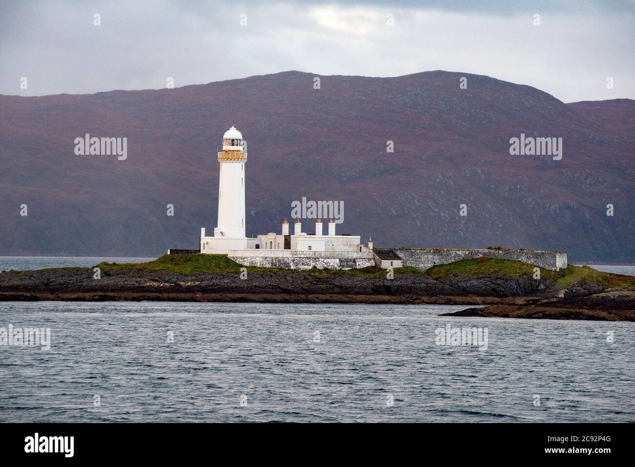 Eilean Musdile (Mansedale) Leuchtturm im Südwesten von Lismore in den Inneren Hebriden, Schottland. Stockfoto