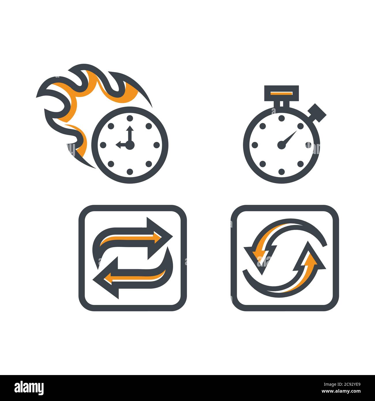 Einfache Reihe von zeitbezogenen Vektorlinien-Symbolen. Enthält Symbole wie Timer, Geschwindigkeit, Alarm, Wiederherstellung, Zeitmanagement, Kalender und mehr Stock Vektor