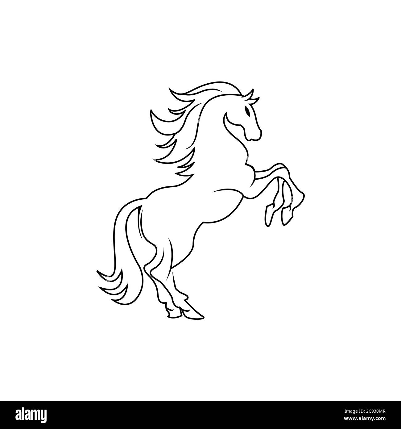 Aufzucht bis Pferd feine Vektor Silhouette und outline-Anmutigen schwarzen Hengste gegen Weiße Stock Vektor