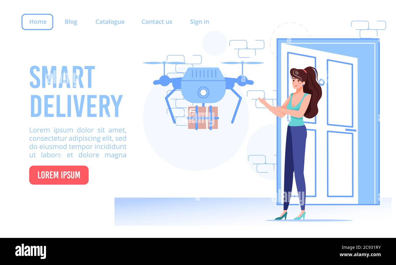 Webseite des autonomen Zustelldienstes für intelligente Drohnen Stock Vektor