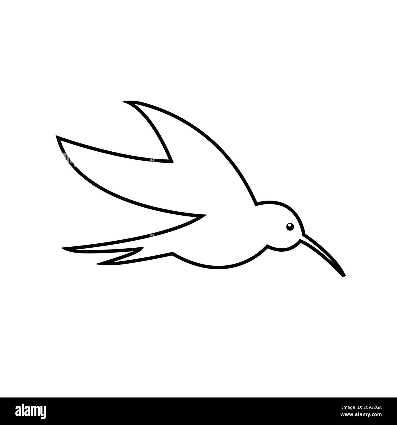 Stilisierte Kolibri-Symbol oder Logo in verschiedenen Stilen: Line Art, Vollschwarz und Farbe. Isolierte colibri Symbol Vektor-Illustration. Stock Vektor
