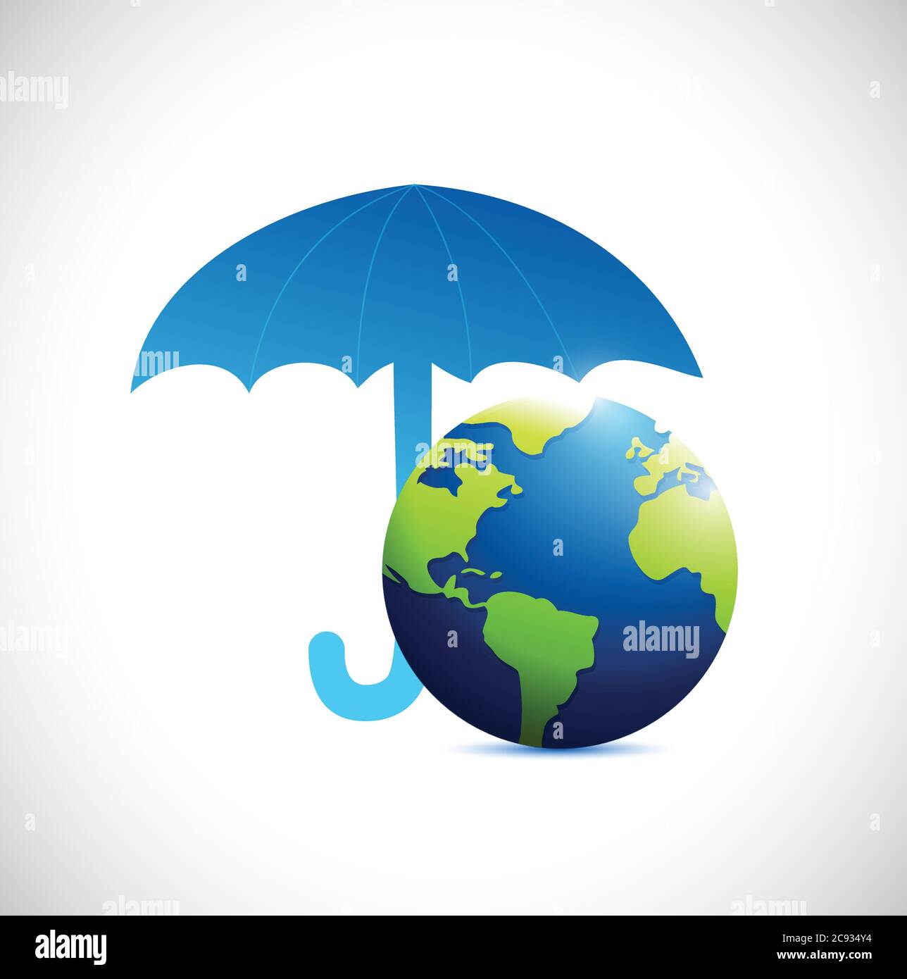 Regenschirm über einem Globus Illustration Design auf einem weißen  Hintergrund Stock-Vektorgrafik - Alamy