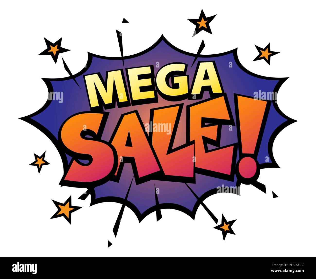 Comic-Schriftzug Mega Sale. Comic-Sprechblase mit emotionalem Text Mega-Verkauf. Vektor helle dynamische Cartoon-Illustration im Retro-Pop Art-Stil Stock Vektor