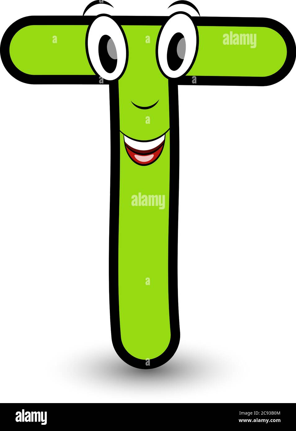 Lustige Hand gezeichnet Cartoon gestylt Schriftart bunten Buchstaben T mit lächelndem Gesicht Vektor Alphabet Illustration isoliert auf weiß. Gut für Kinder, die activi lernen Stock Vektor