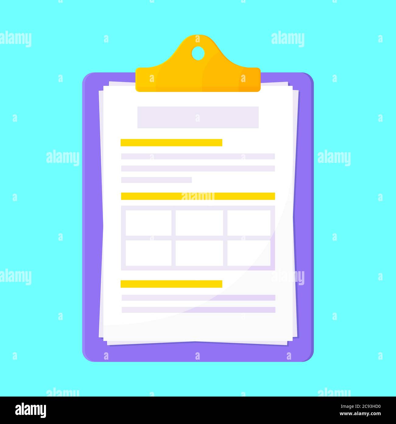 Zwischenablage mit Antragsformular darauf, Papierblätter isoliert auf hellblauem Hintergrund Stock Vektor