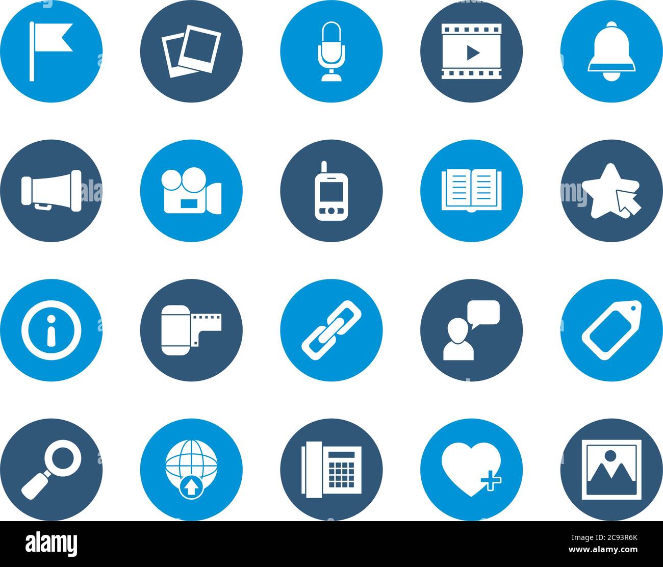Icon Set von Glocke und Social Media Konzept über weißem Hintergrund, Block Stil, Vektor-Illustration Stock Vektor Icon Set von Glocke und Social Media Konzept über weißem Hintergrund, Block Stil, Vektor-Illustration Stock Vektor