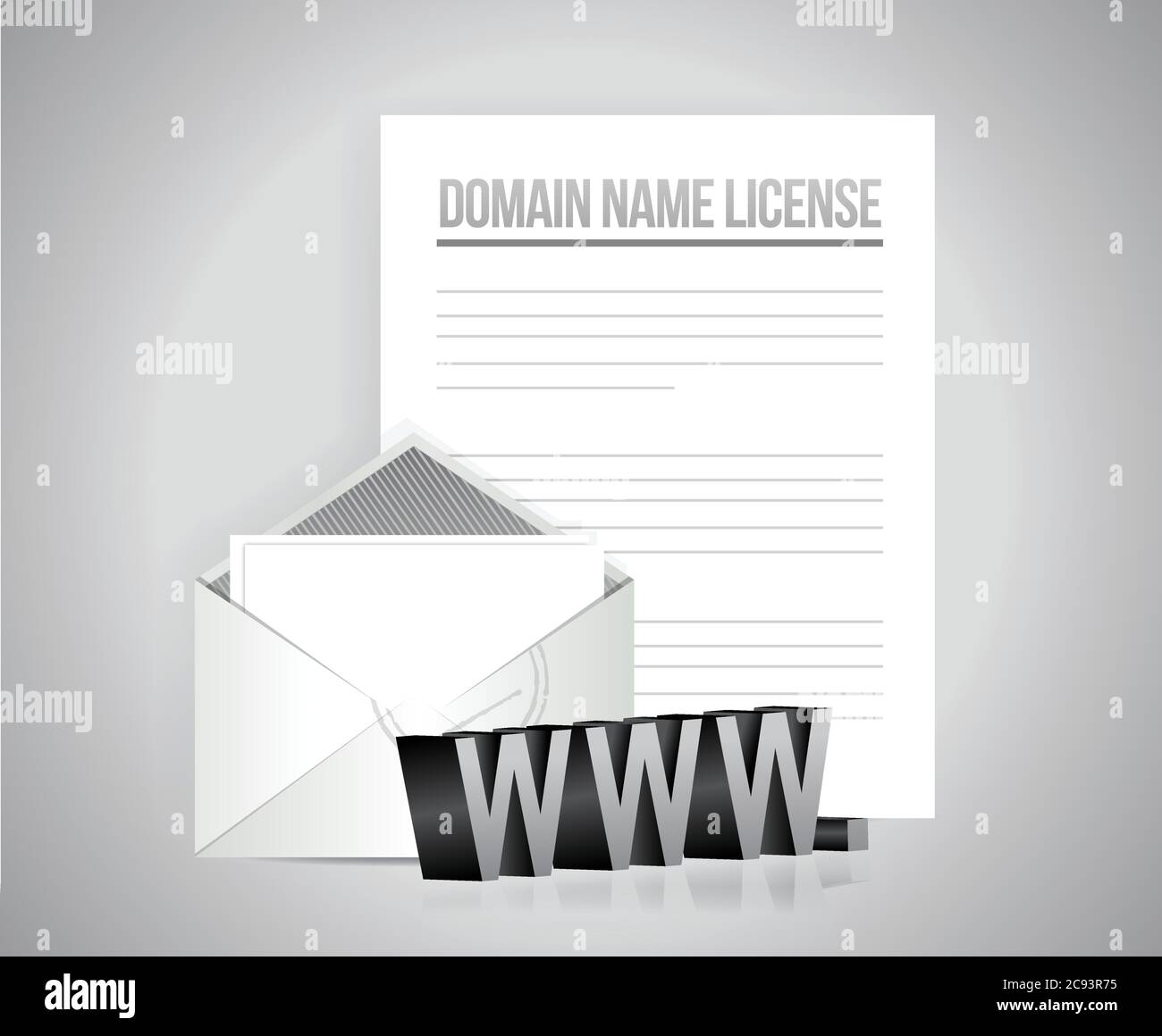 Lizenzpapiere für Domänennamen, Illustration auf grauem Hintergrund Stock Vektor