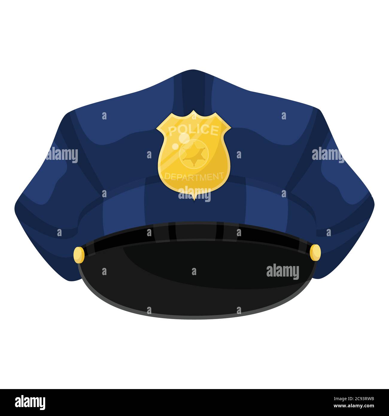 Cartoon Polizei blaue Kappe mit goldenem Abzeichen, Vektor-Illustration Stock Vektor