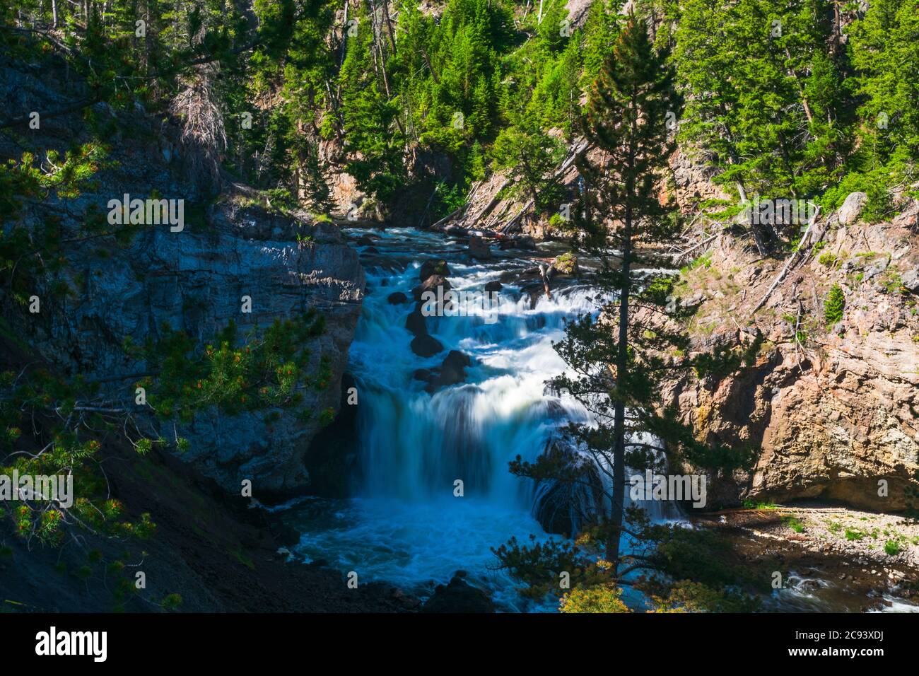 Kaskade auf dem Firehole River im Firehole Canyon, Yellowstone National Park Stockfoto