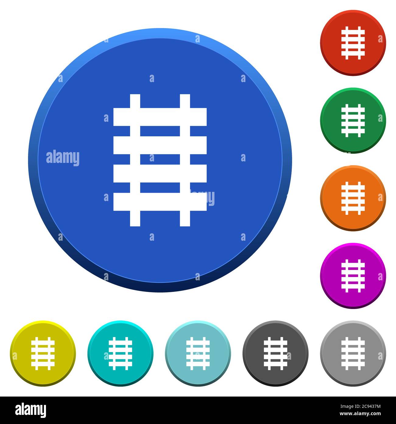 Bahnstrecke runde, abgeschrägte Knöpfe mit glatten Oberflächen und flachen weißen Symbolen Stock Vektor