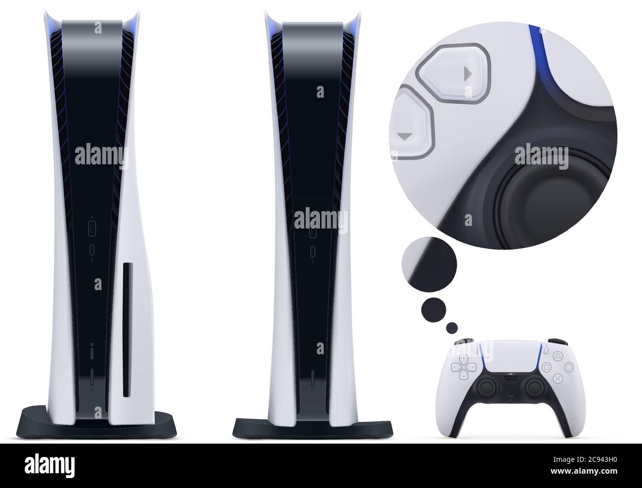 Zwei nextgen Konsole mit Gamepad-Controller auf weißem Hintergrund isoliert. Vektorgrafik Stock Vektor