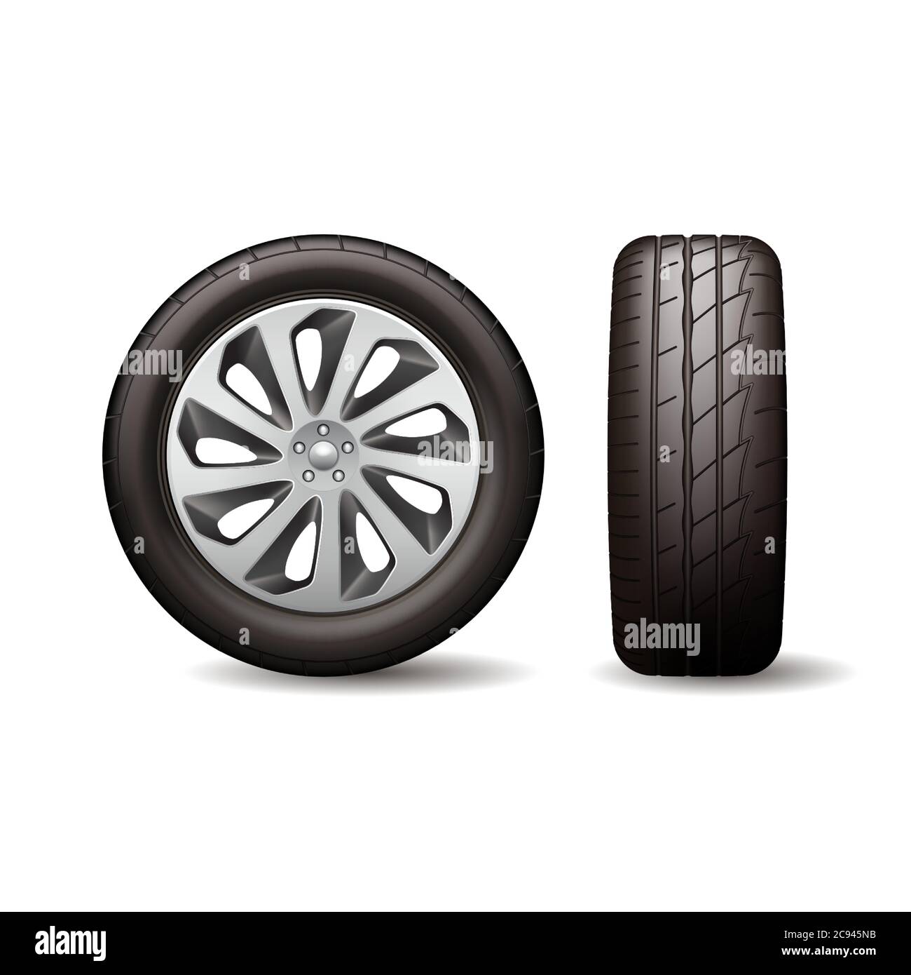 Realistische glänzende Scheibe Auto Rad Reifen isoliert Vektor-Illustration Stock Vektor