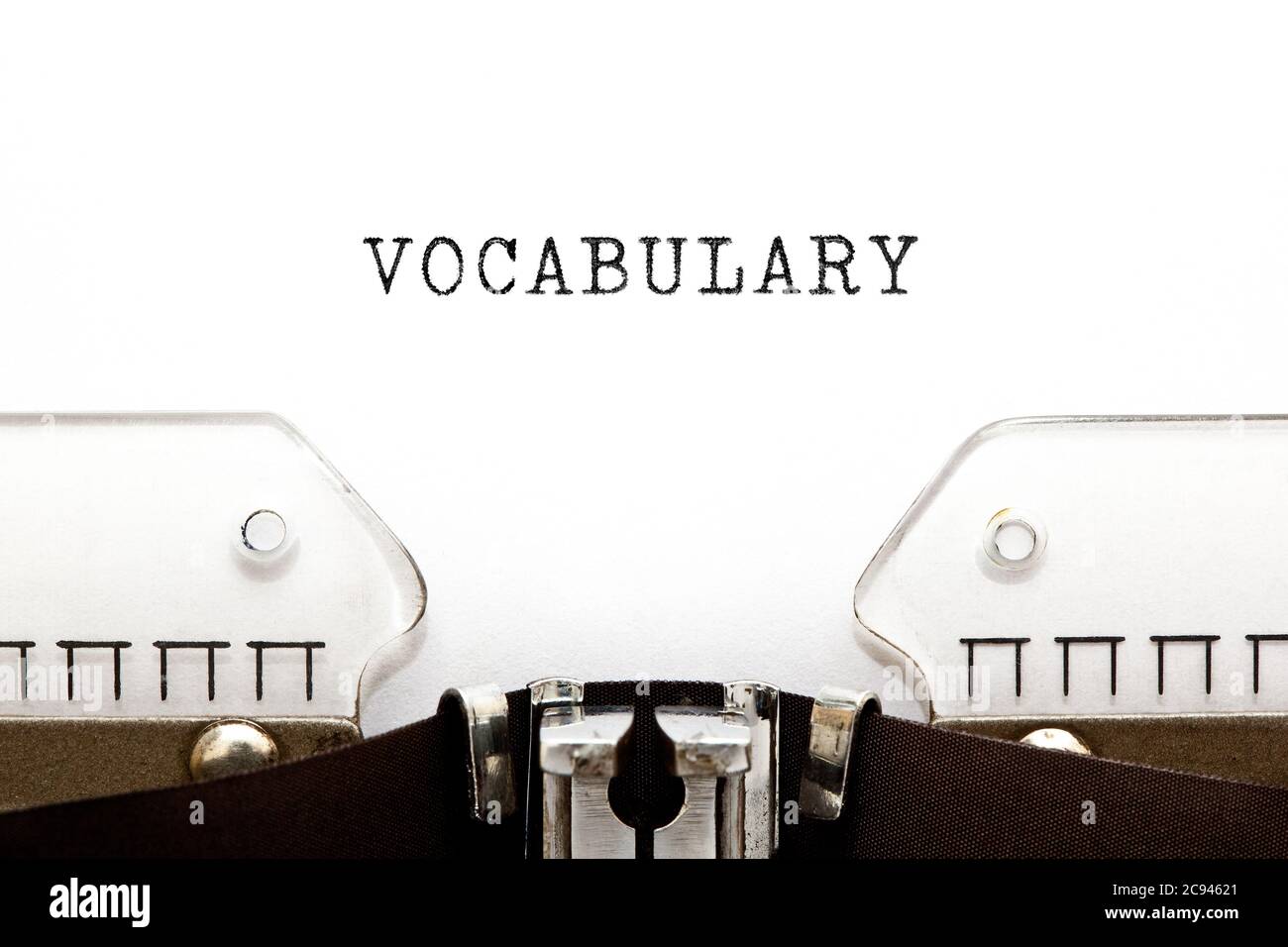 Das Wort Vokabelheft auf Vintage Schreibmaschine mit Kopierraum eingegeben. Stockfoto