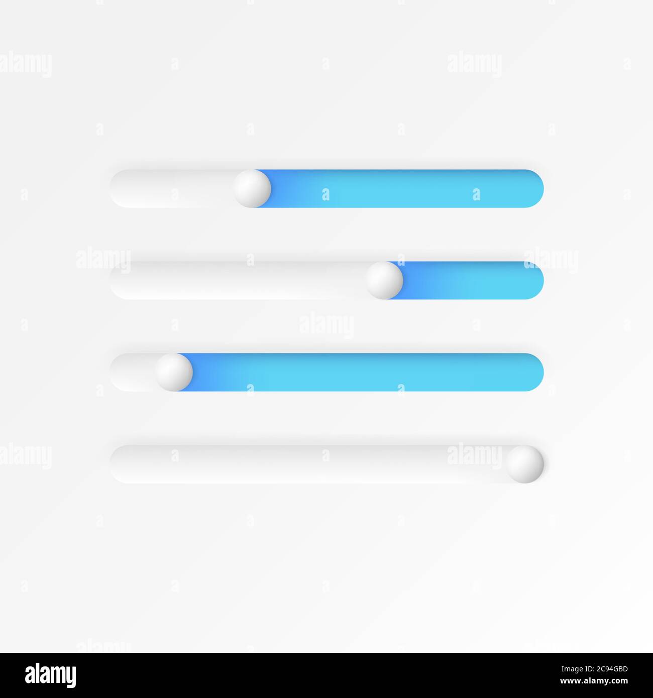 Neomorphische oder neomorphistische Designelemente, modernes 2020 minimalistisches weißes Design UI UX Kit, für Web- und mobile Anwendungen, Vektordarstellung Stock Vektor