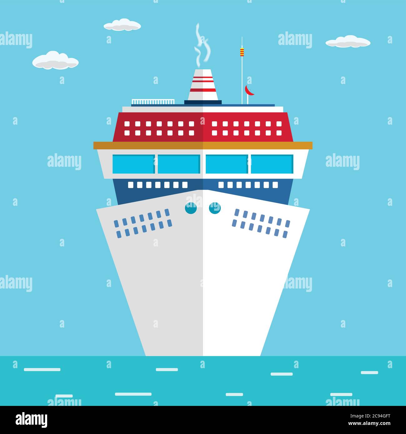 Kreuzfahrtschiff auf dem Meer, flache Vektor Illustration Stock Vektor