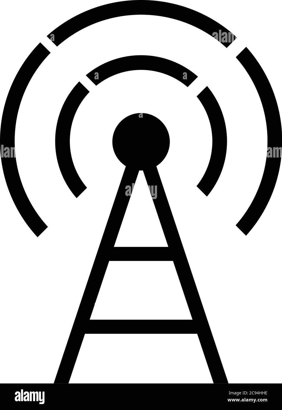 Senderantenne, Mobilfunkturm. Abbildung des Symbols für flache Vektorgrafiken. Einfaches schwarzes Symbol auf weißem Hintergrund. Senderantenne, Mobilfunkturm s Stock Vektor