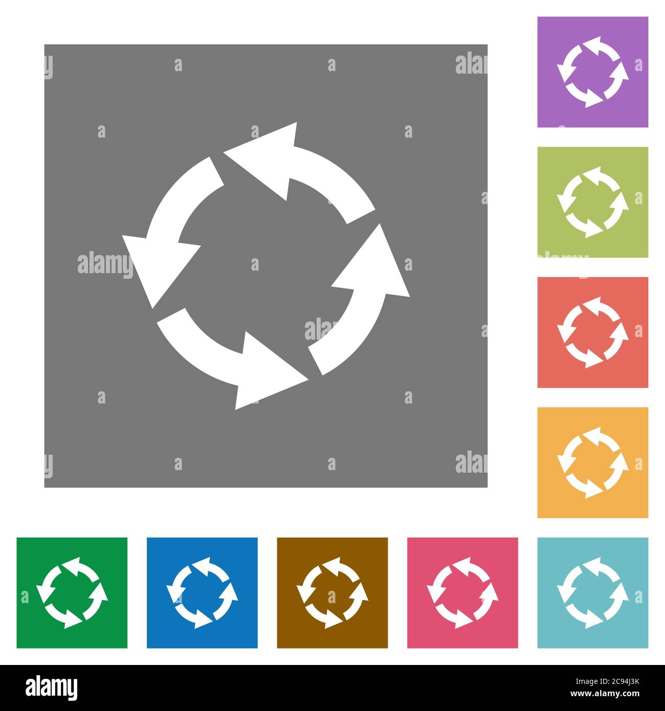 Drehen Sie flache Symbole nach links auf einfachen farbigen quadratischen Hintergründen Stock Vektor