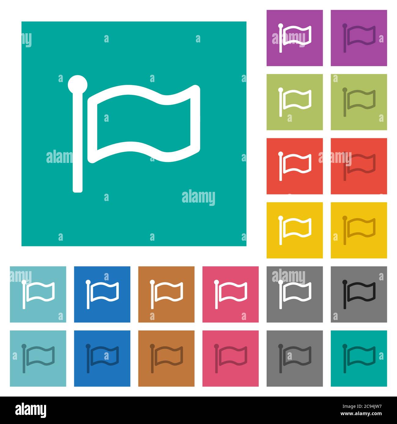 Flag mehrfarbige flache Symbole auf einfachen quadratischen Hintergründen. Weiße und dunklere Symbolvarianten für schwebe- oder aktive Effekte. Stock Vektor