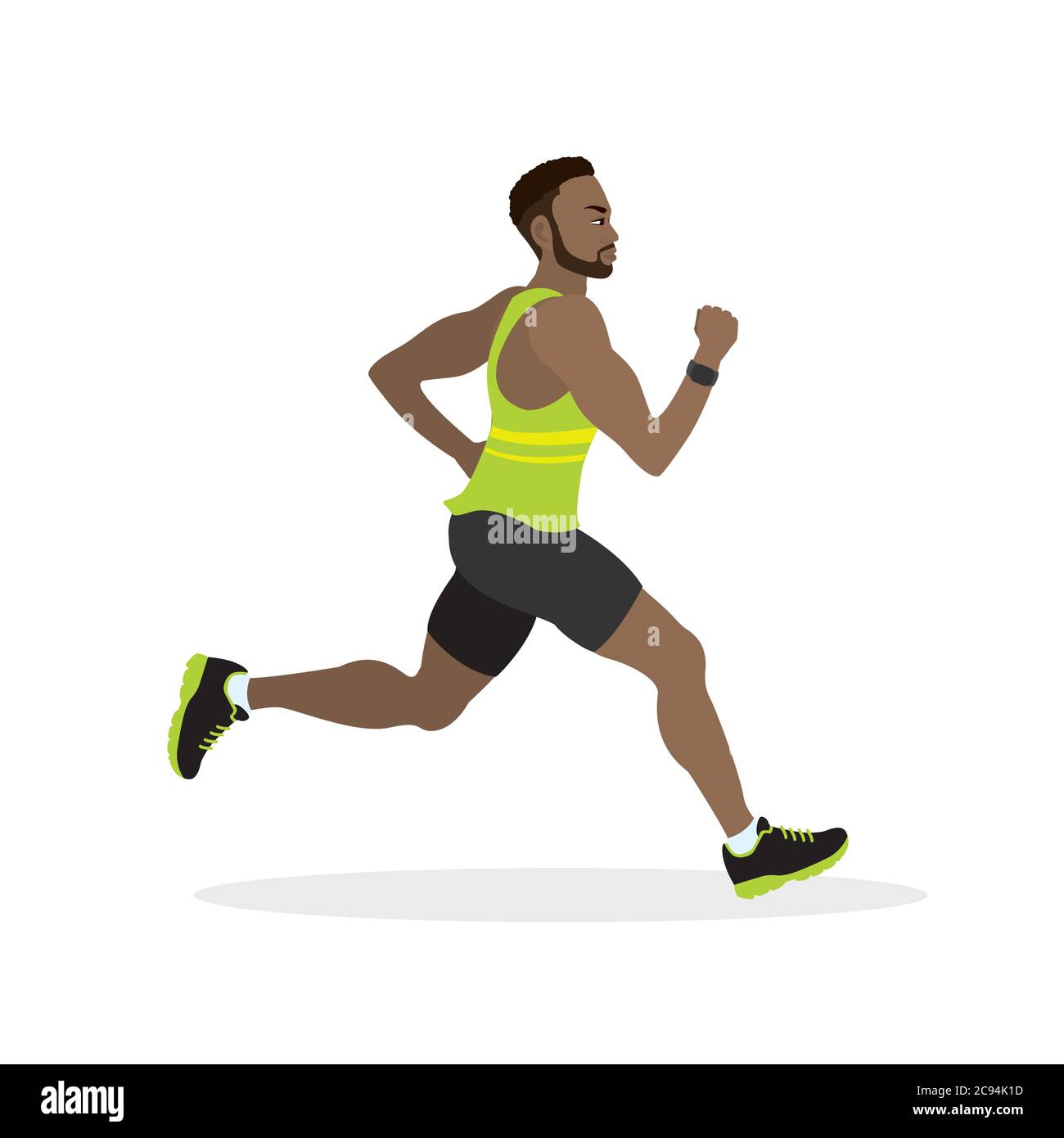 Flaches Design Running african american Male.Vector Illustration für einen gesunden Lebensstil, Gewichtsverlust, Gesundheit und gute Gewohnheiten. Stock Vektor