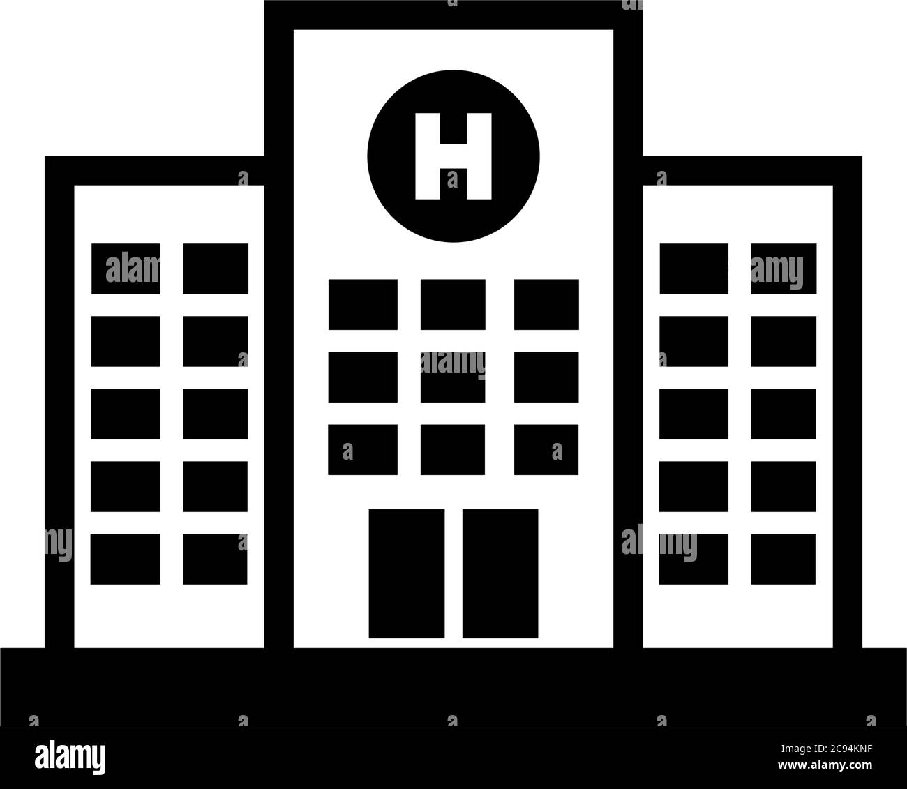 Medizinisches Krankenhaus Gebäude, Krankenstation Struktur. Abbildung des Symbols für flache Vektorgrafiken. Einfaches schwarzes Symbol auf weißem Hintergrund. Schild für das medizinische Krankenhaus Stock Vektor