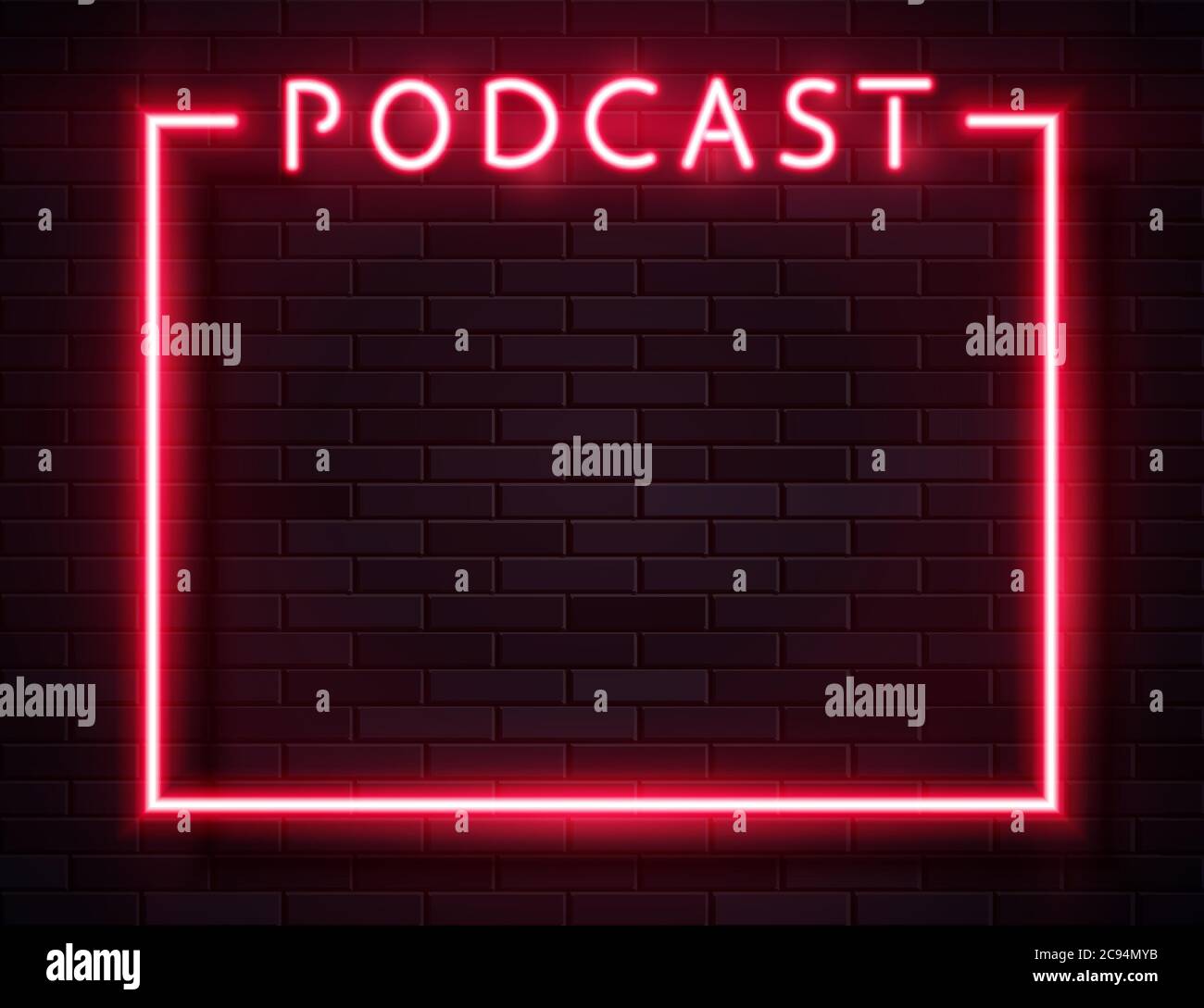 Vector Retro Neon Red Podcast Frame auf dunklem Hintergrund Stock Vektor