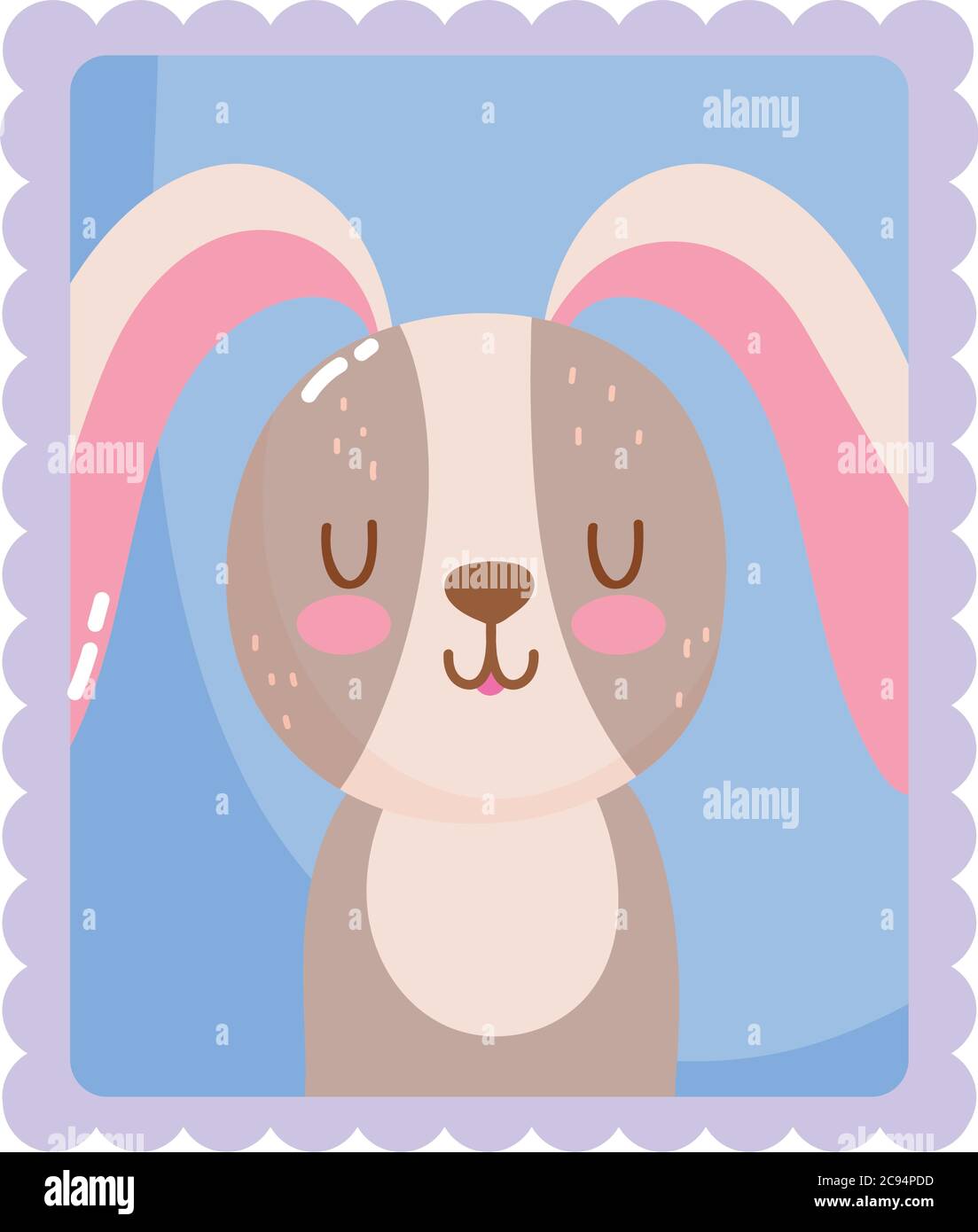 Niedliche Kaninchen Tiere Cartoon Briefmarke Vektor Illustration Stock Vektor